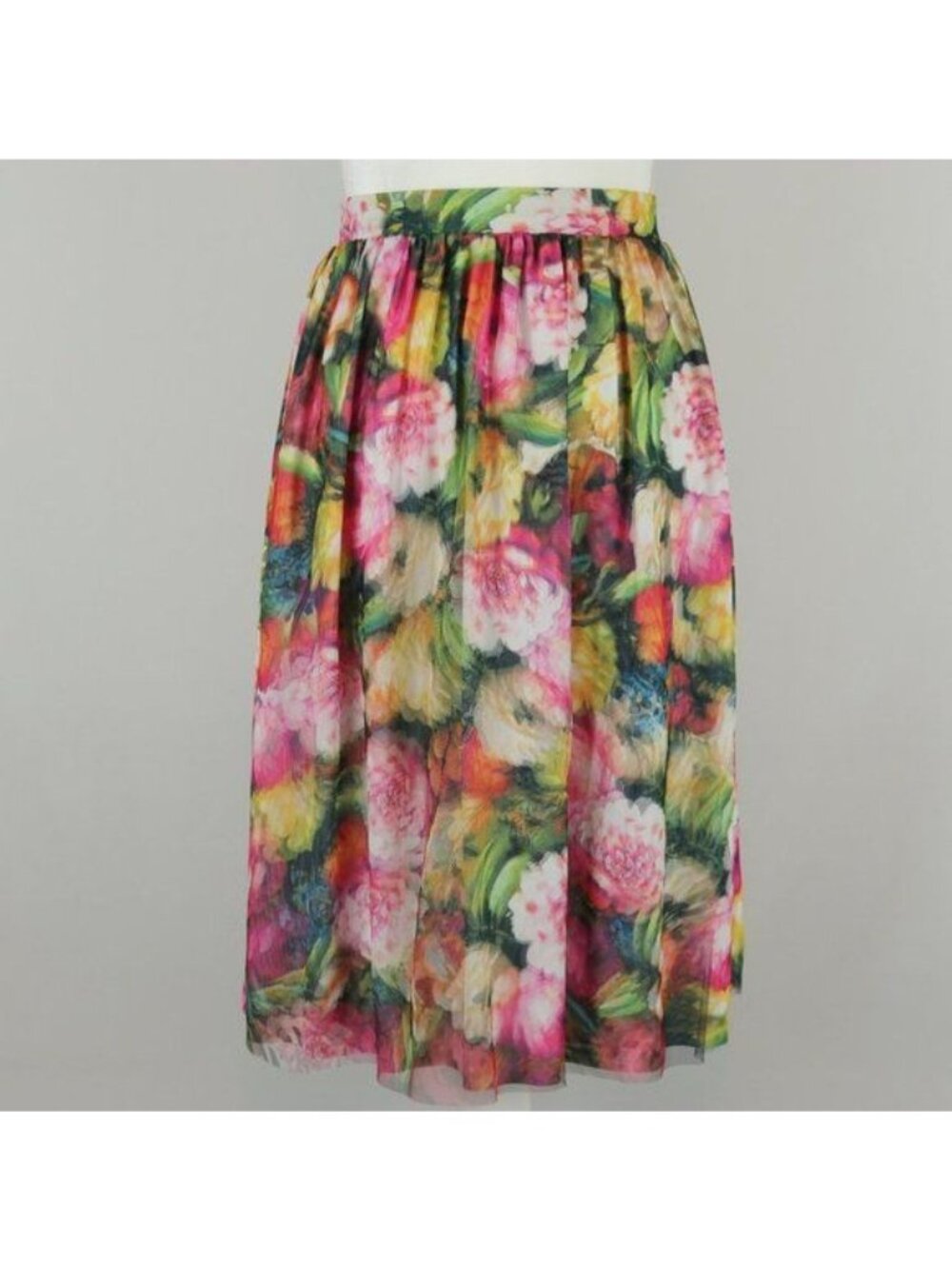 Leith Women's Extra Small Multicolor Painterly Floral Pull On Midi Skirt